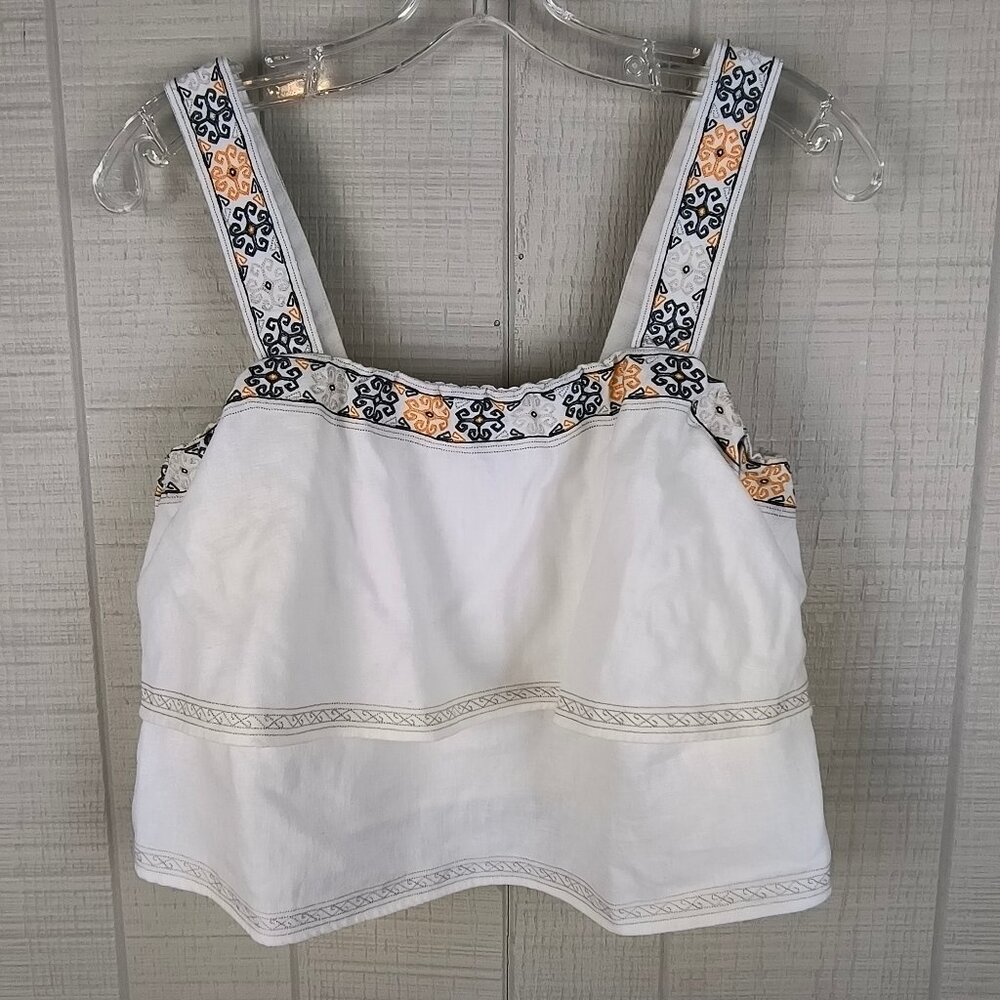 Madewell Anita Linen Blend Summer Top Tiered Ruffle Cropped Embroidered Boho